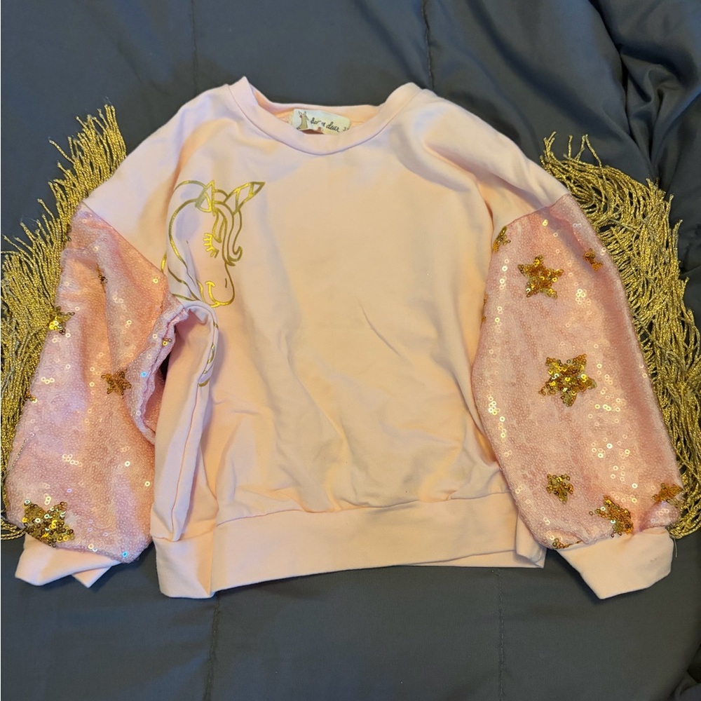 Magical Pink Unicorn Sweatshirt with Gold Accents